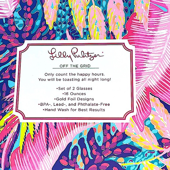 LILLY PULITZER STEMLESS WINE GLASSES SET TWO ZIBRA’S “HERD THAT” GOLD FOIL NIB - Picture 7 of 7